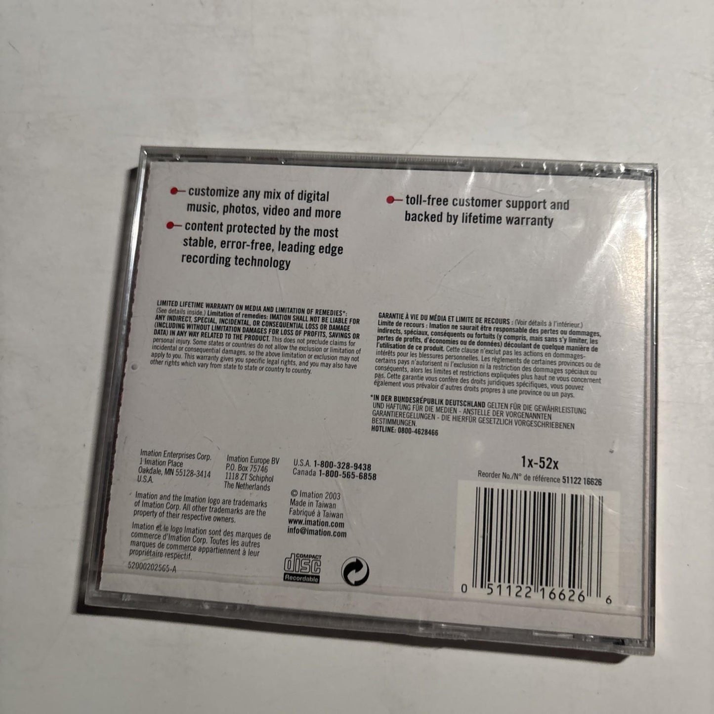 1 x Imation Blank CD-R 1x - 52x 80MIN 700MB in Jewel Case