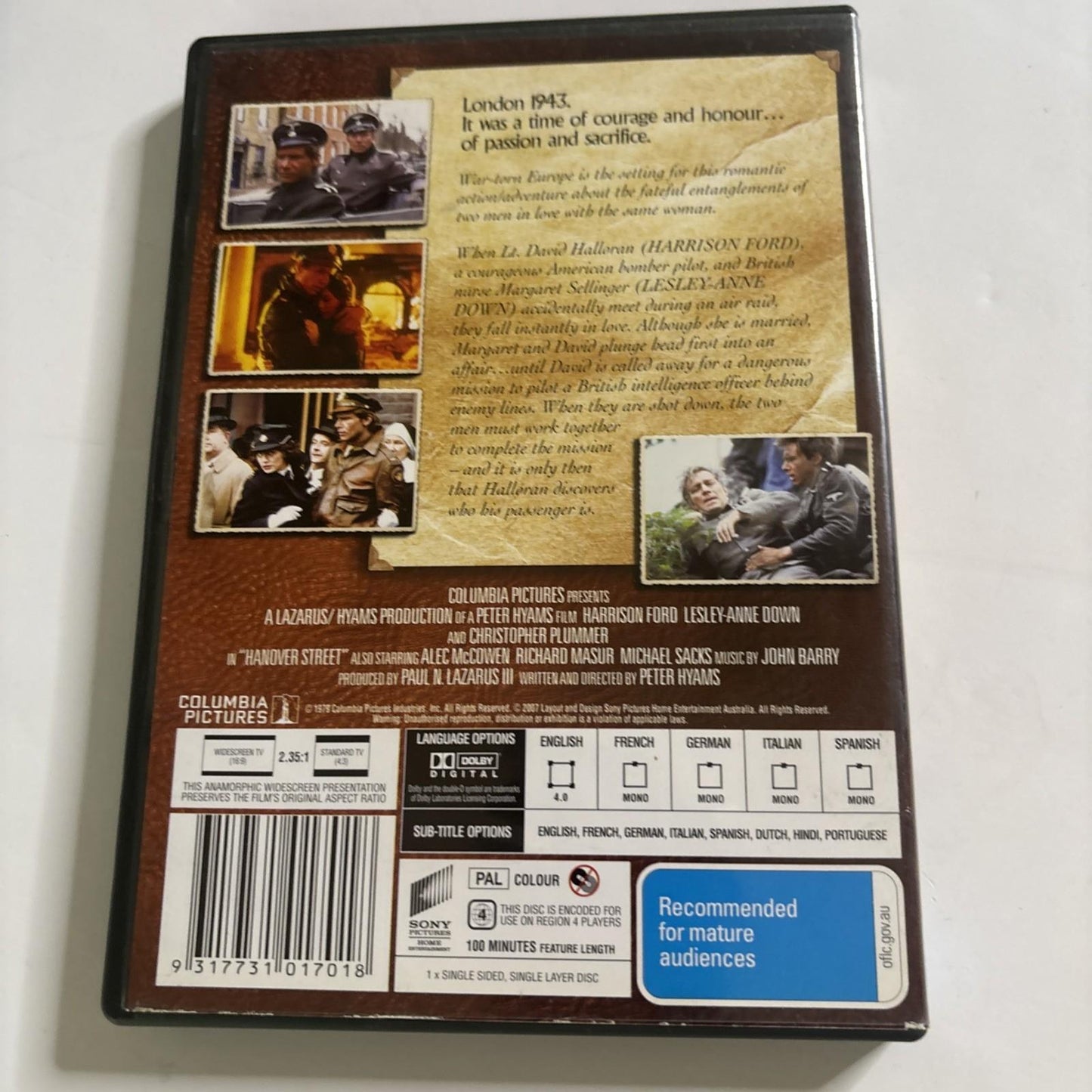 Hanover Street (DVD, 1979) Harrison Ford Region 4 NEW
