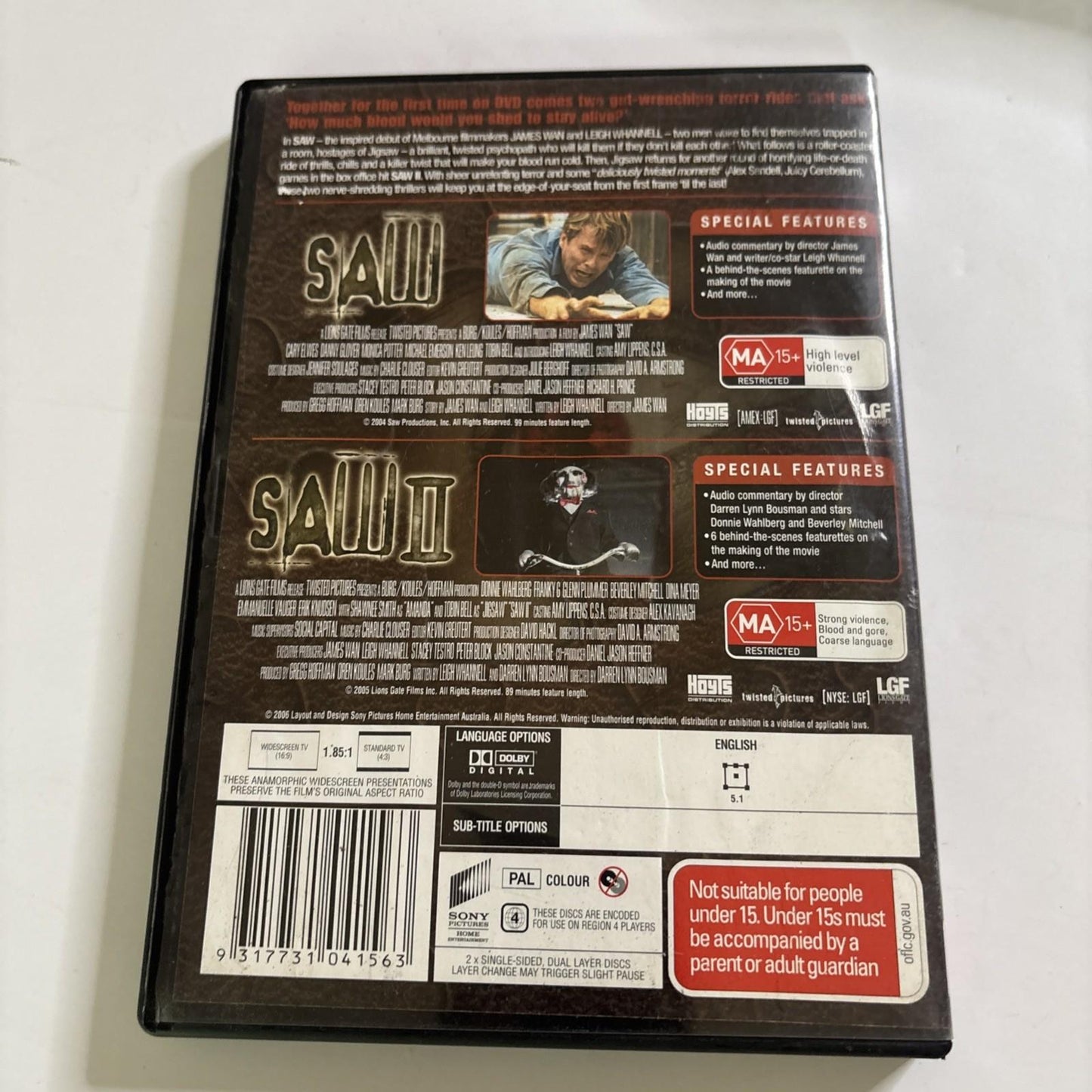 Saw / Saw II 2 (DVD, 2004) Region 4