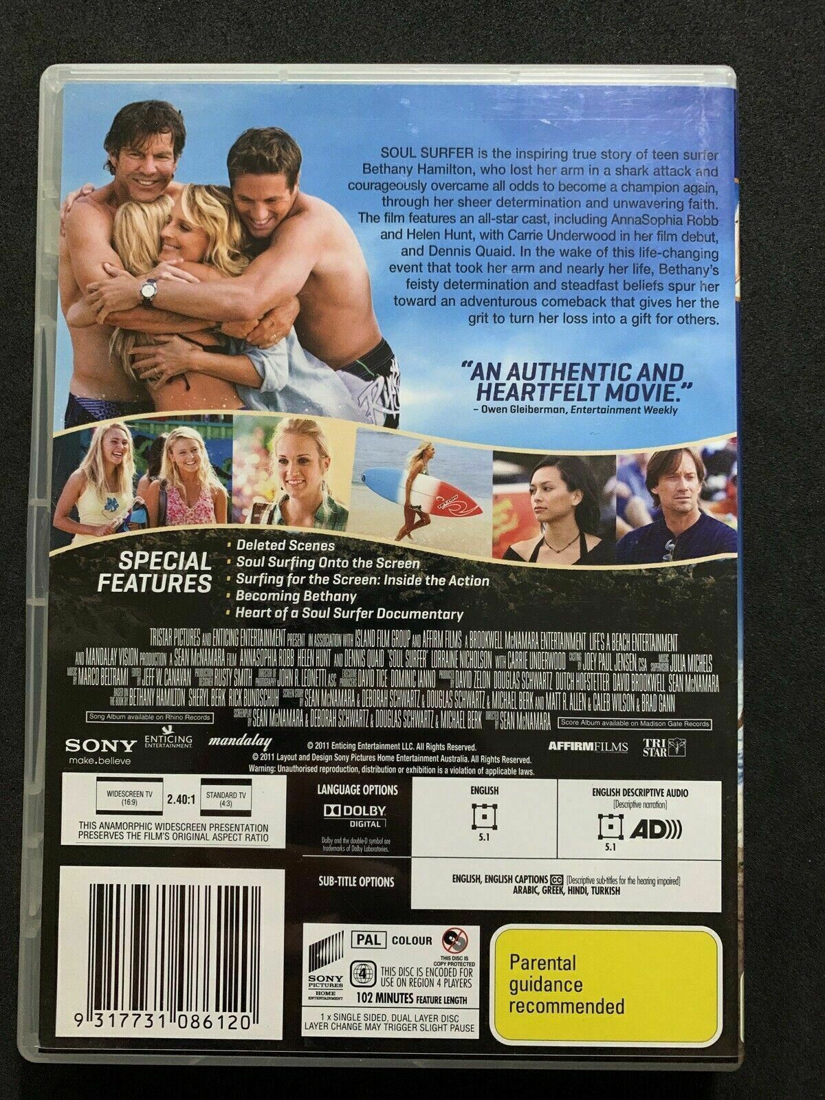 Soul Surfer (DVD, 2011) True Story - AnnaSophia Robb, Dennis Quaid, Helen Hunt