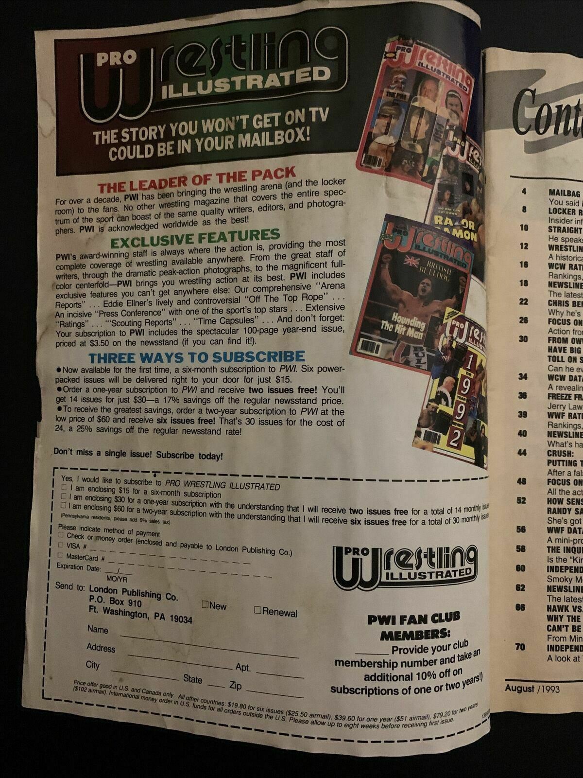 Wrestle America Magazine August 1993 - Chris Benoit, Sherri, Savage, Hawk-funk