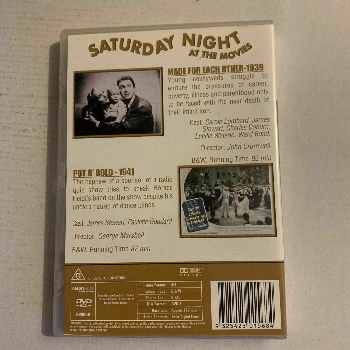 James Stewart - Made for Each Other, Pot o' Gold (DVD, 1941) Region Free