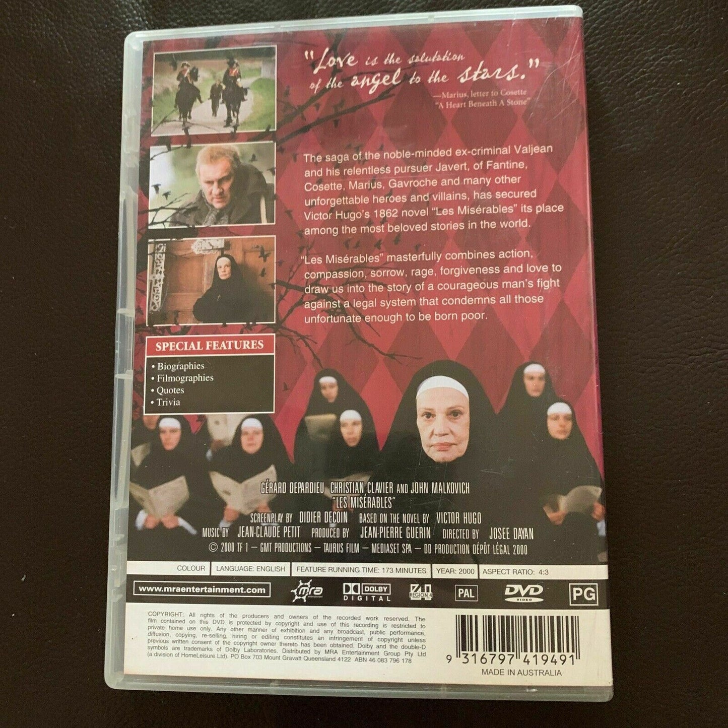 Les Miserables (DVD, 2000) Gerard Depardieu, John Malkovich. Region 4