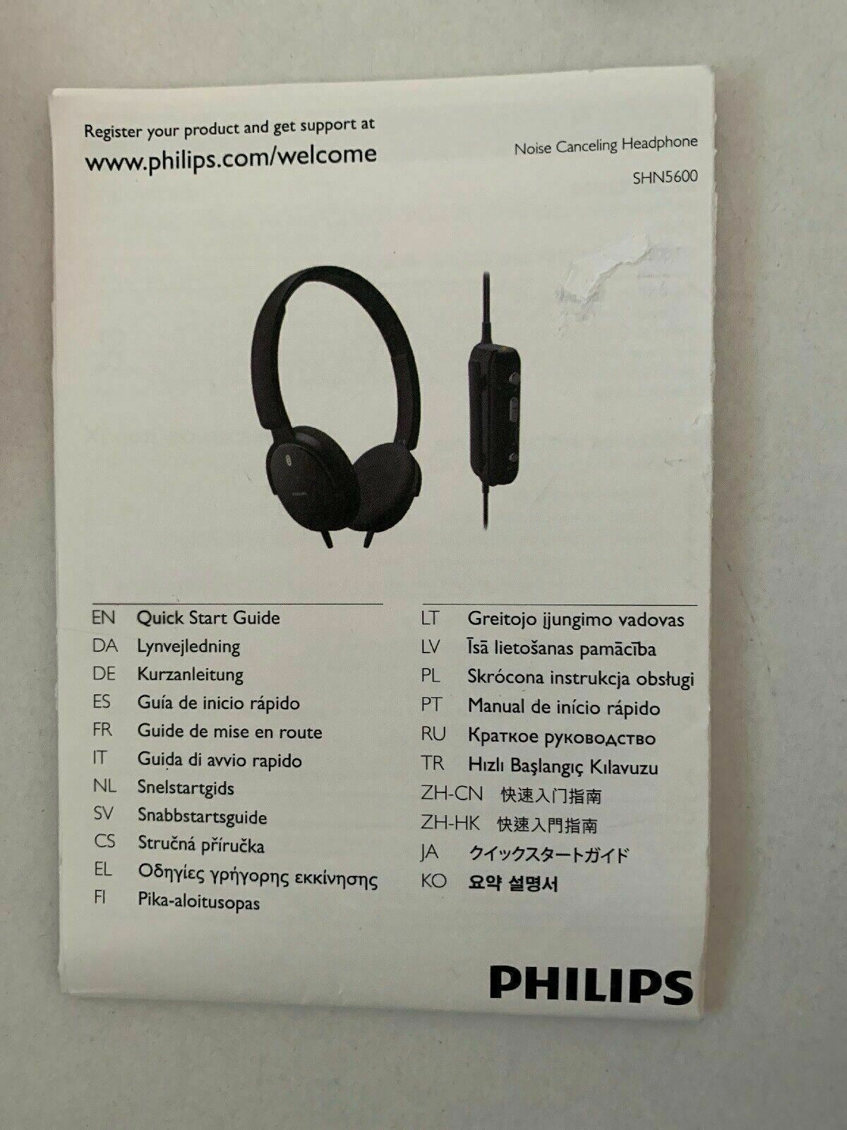 Philips SHN5600 Noise Cancelling Headphone With Manual And Carrying Bag