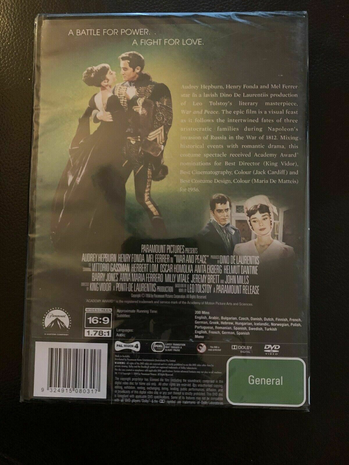 *New Sealed* War And Peace (DVD, 1956) Audrey Hepburn, Henry Fonda Region 4