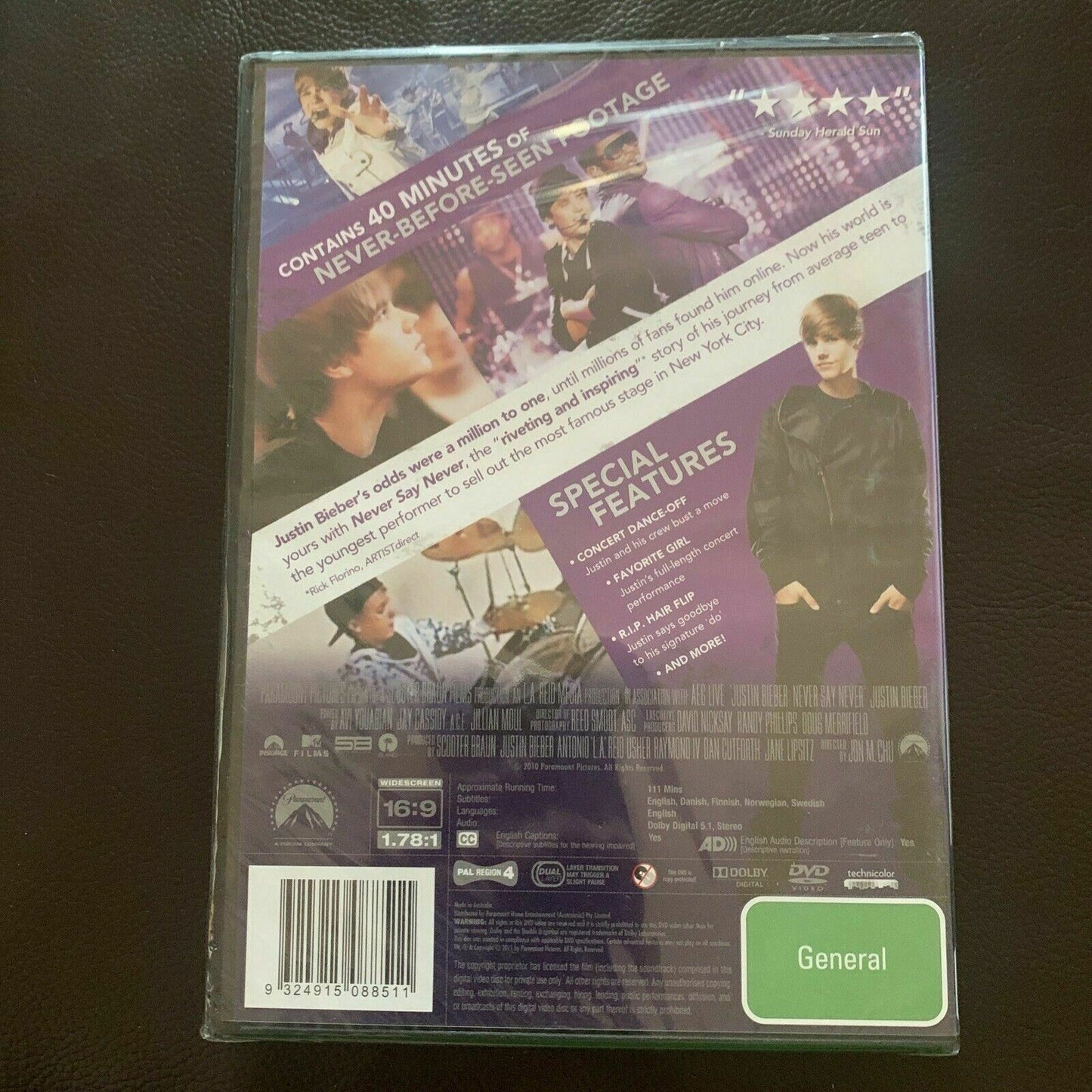 *Sealed* Justin Bieber: Never Say Never. Director's Fan Cut (DVD, 2010) Region 4