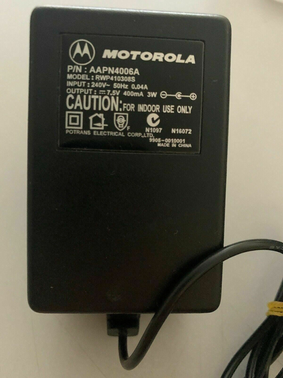 Motorola RWP410308S AC Adapter AAPN4006A 7.5V 400mA