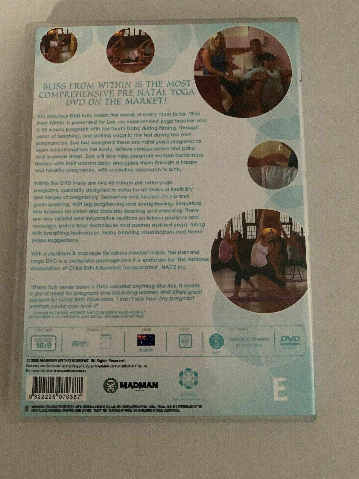 Bliss From Within: Prenatal Yoga With Zoe (DVD, 2008) Aussie Seller