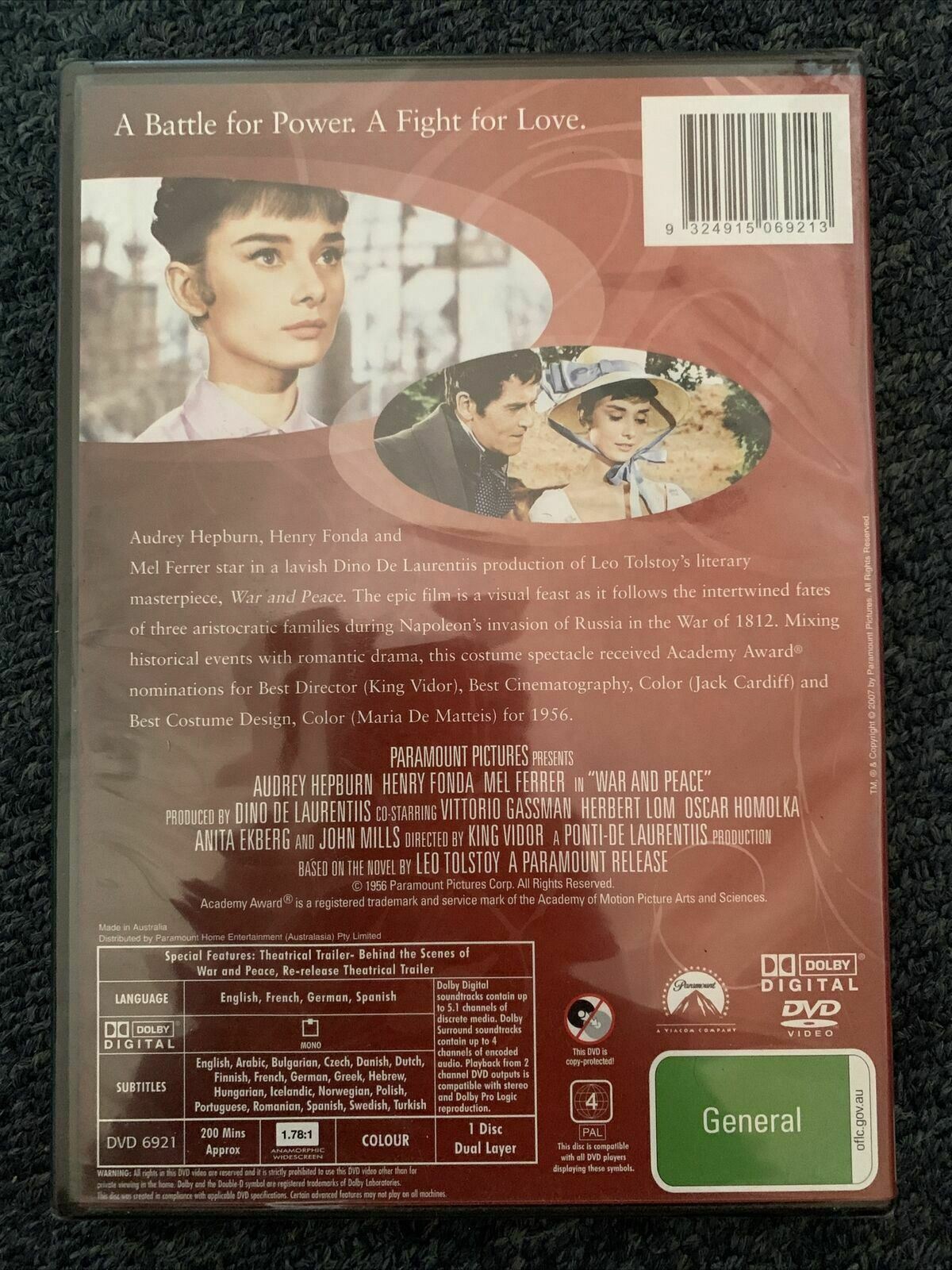 *New Sealed* War And Peace (DVD, 1956) Audrey Hepburn, Henry Fonda. Region 4