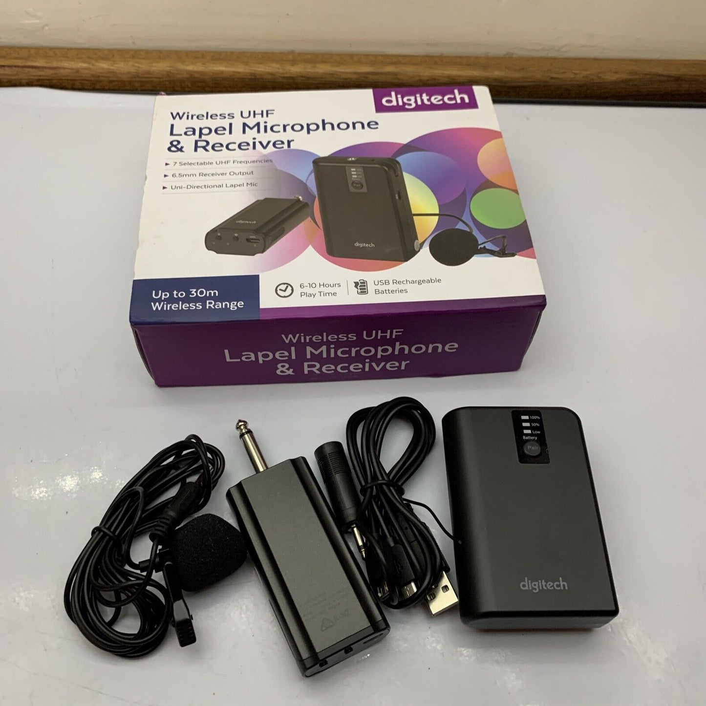 Digitech Wireless UHF Lapel Microphone and Receiver USB Rechargeable