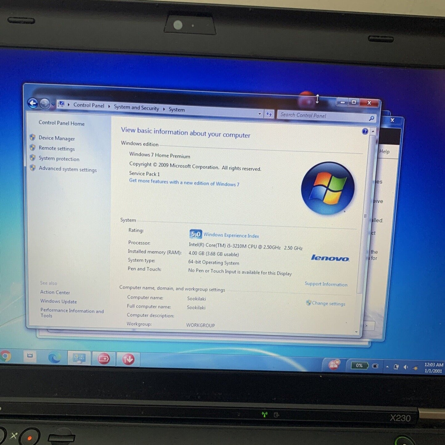Lenovo Thinkpad Laptop X230 12.5" Intel i5-3210M 2.5Ghz 4GB 300GB Windows 7