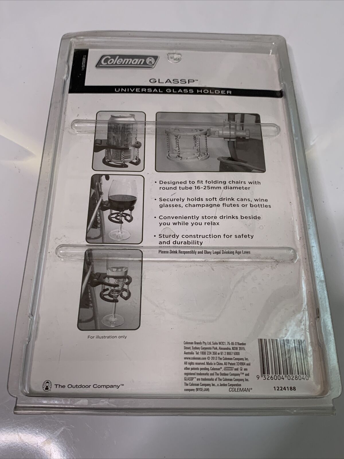 Coleman Glassp Universal Glass Drink Holder To Fit Folding Chairs NEW