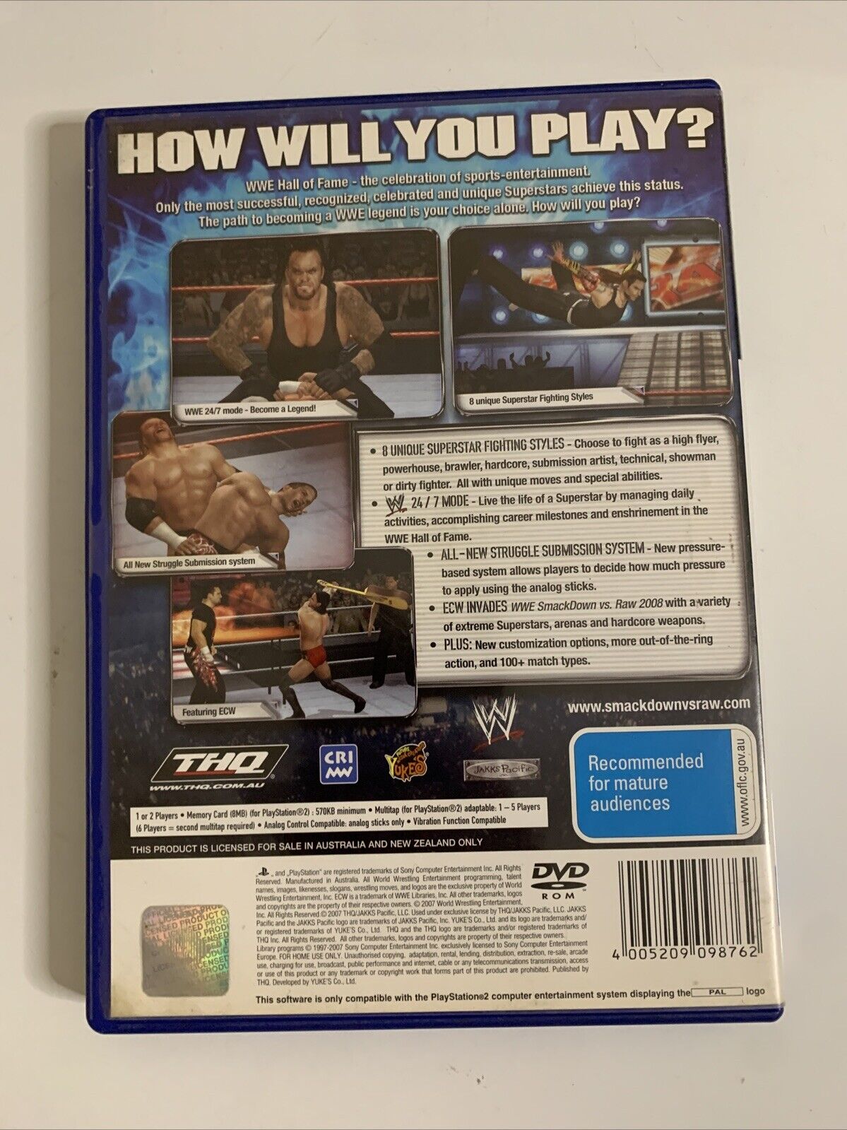 WWE Smackdown Vs Raw 2008 ECW PS2 Sony PlayStation 2 Game PAL Wrestling Complete