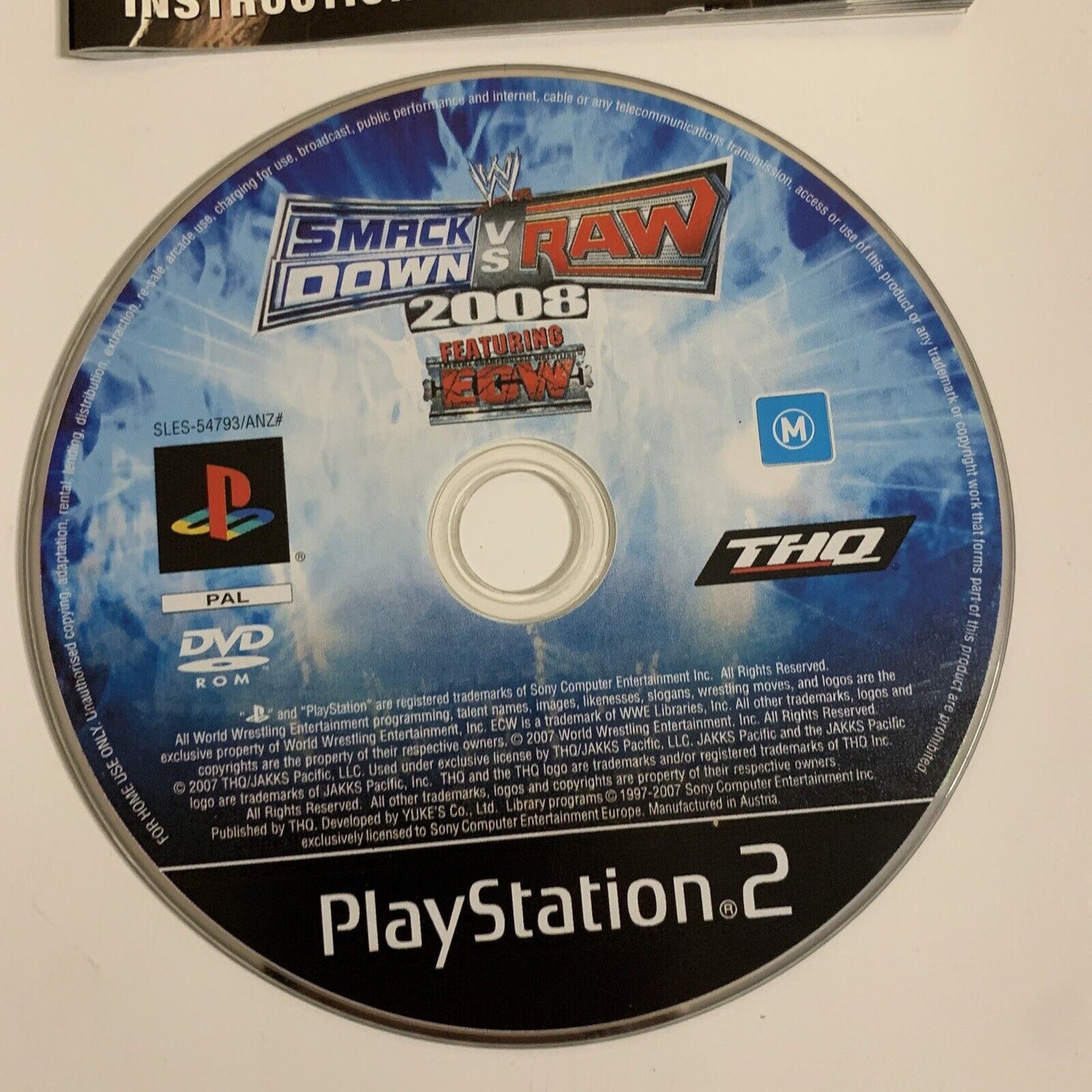 WWE Smackdown Vs Raw 2008 ECW PS2 Sony PlayStation 2 Game PAL Wrestling Complete