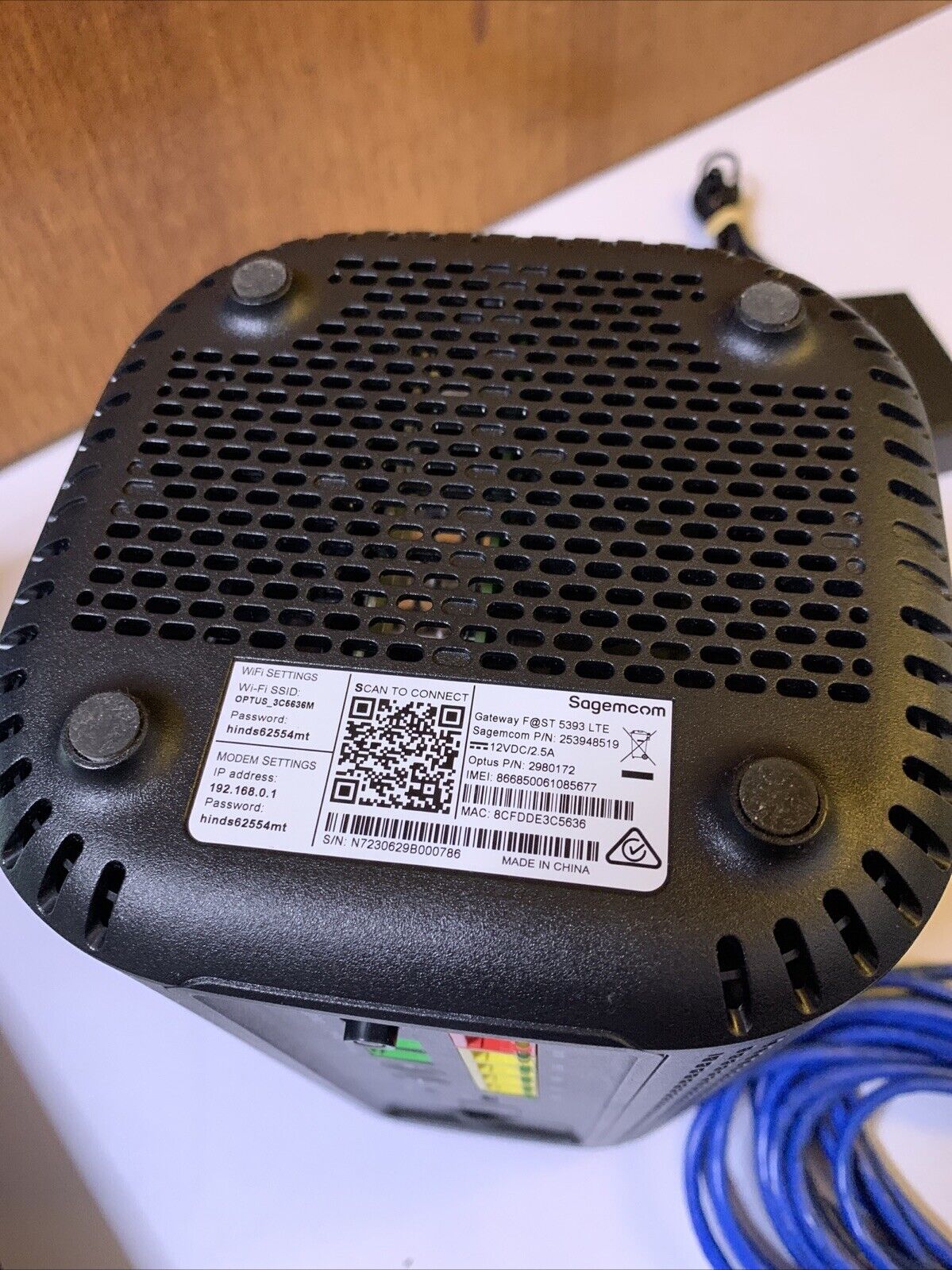 Optus Sagemcom Gateway Fast 5393 LTE 4G NBN Ultra WiFi Modem Router