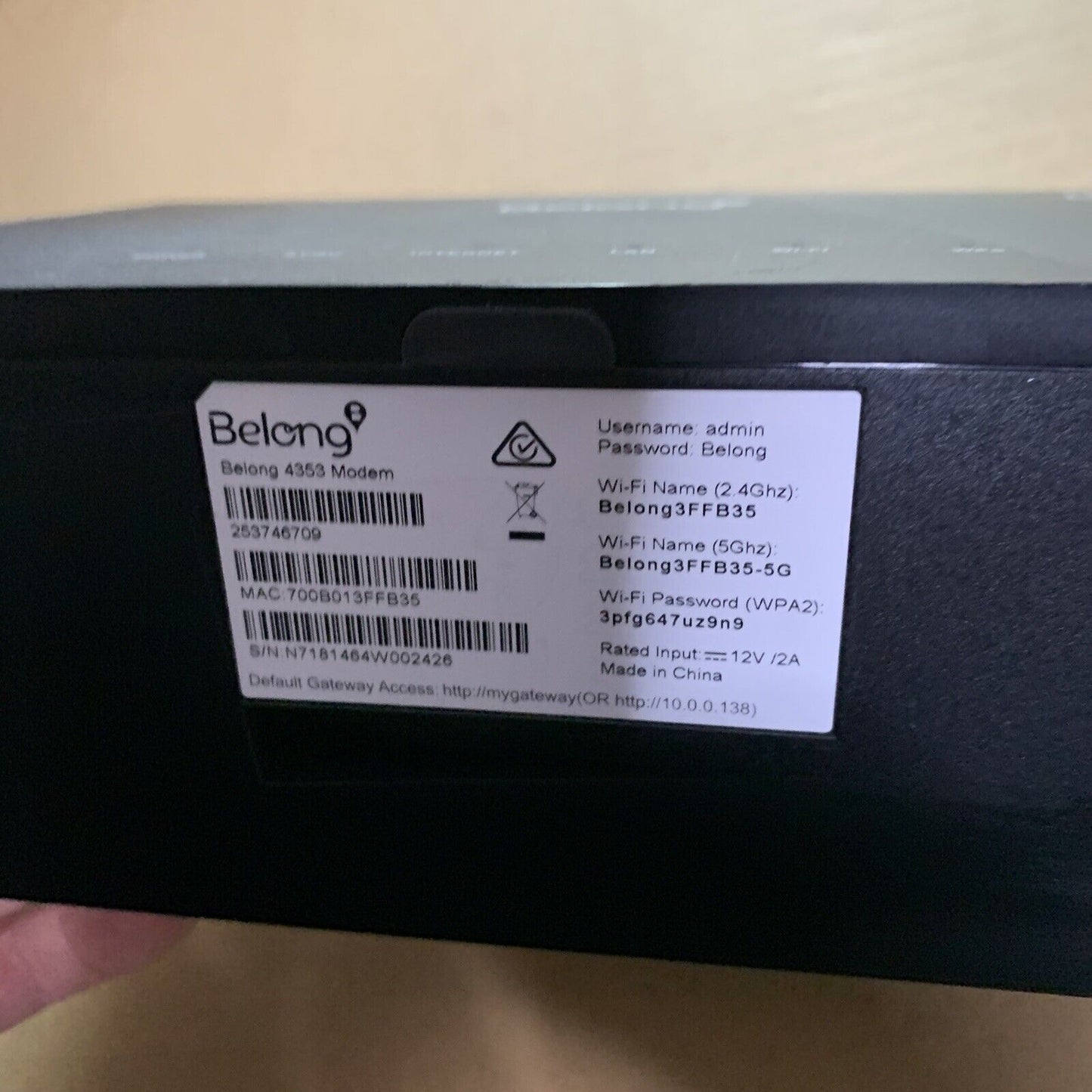 Belong 4353 Modem NBN WiFi Wireless Router