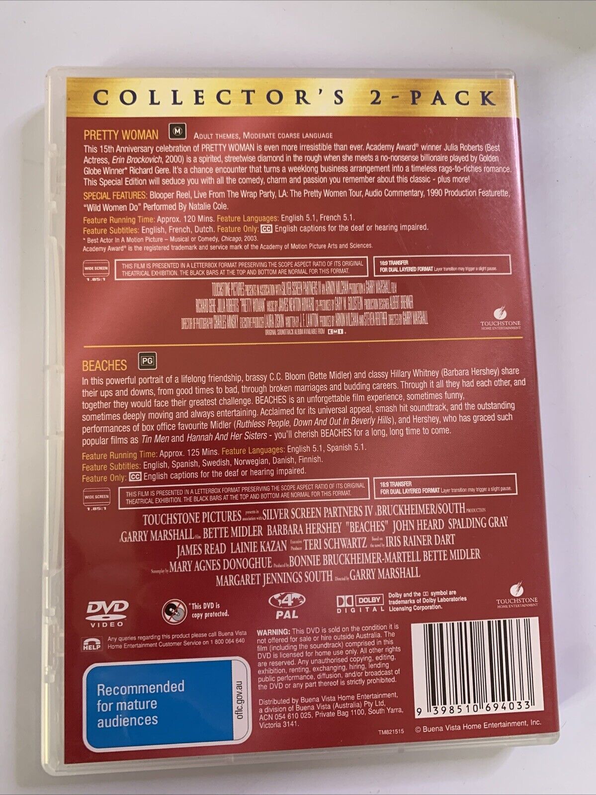 Pretty Woman / Beaches (DVD, 1990. 2-Disc Set) Region 4 NEW