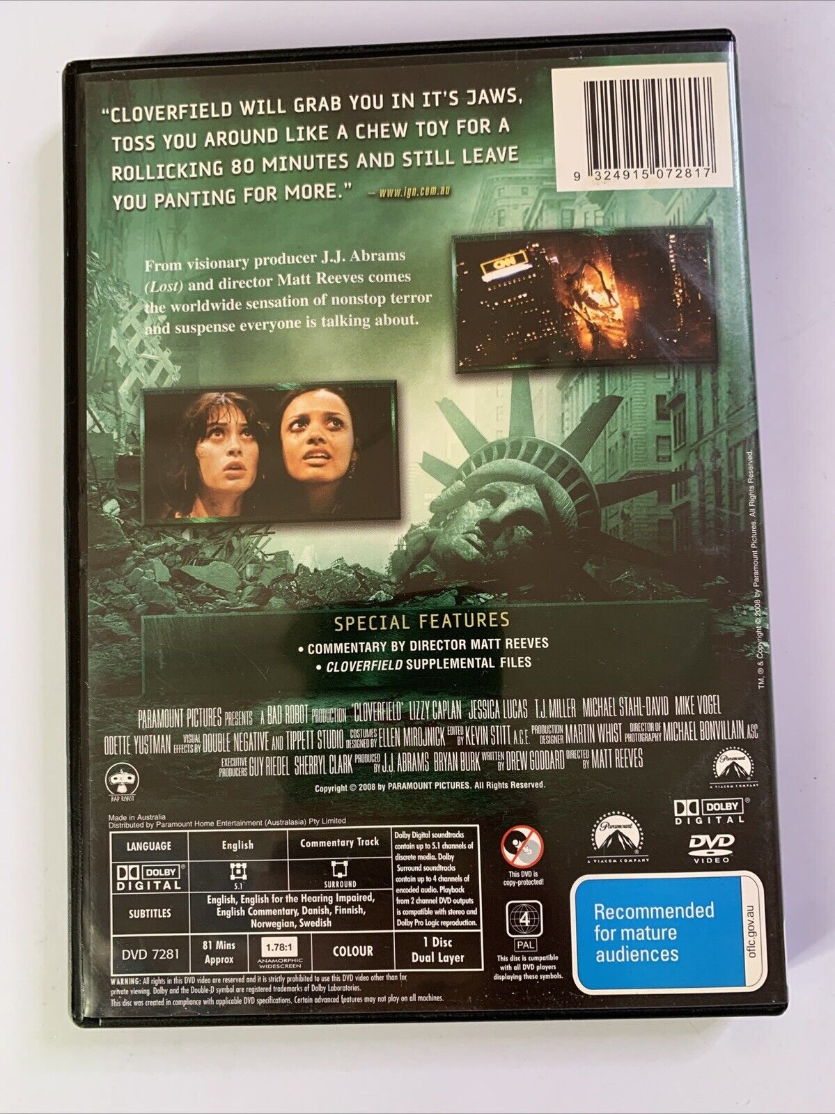 Cloverfield (DVD, 2008) Lizzy Caplan, Jessica Lucas, T.J. Miller Region 4 NEW
