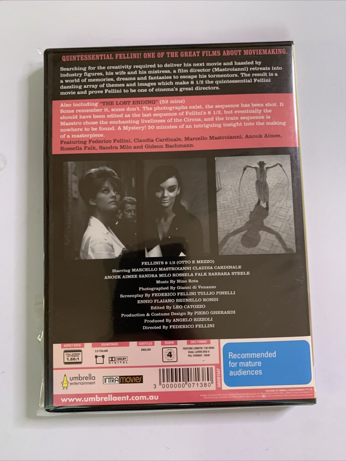 8 1/2 (DVD, 1963) Marcello Mastroianni, Federico Fellini Film Region 4 NEW