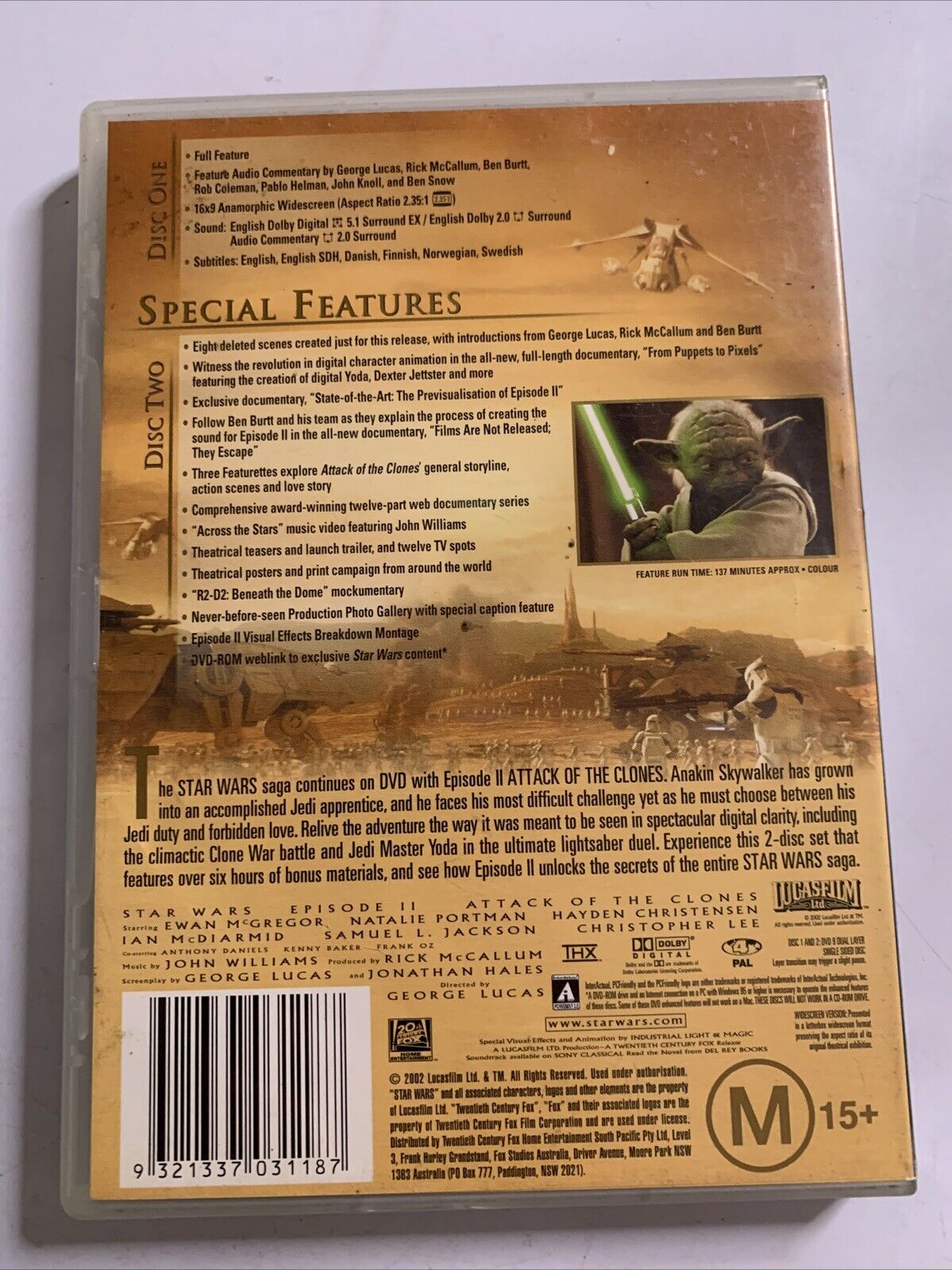 Star Wars Episode II Attack Of The Clones (DVD, 2001) Region 4