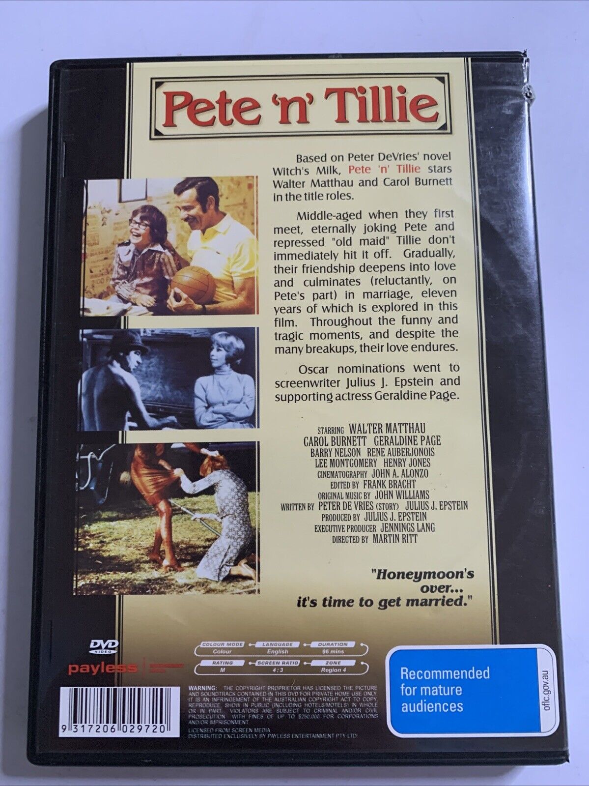Pete 'N' Tillie (DVD, 1972) Walter Matthau, Carol Burnett Region 4
