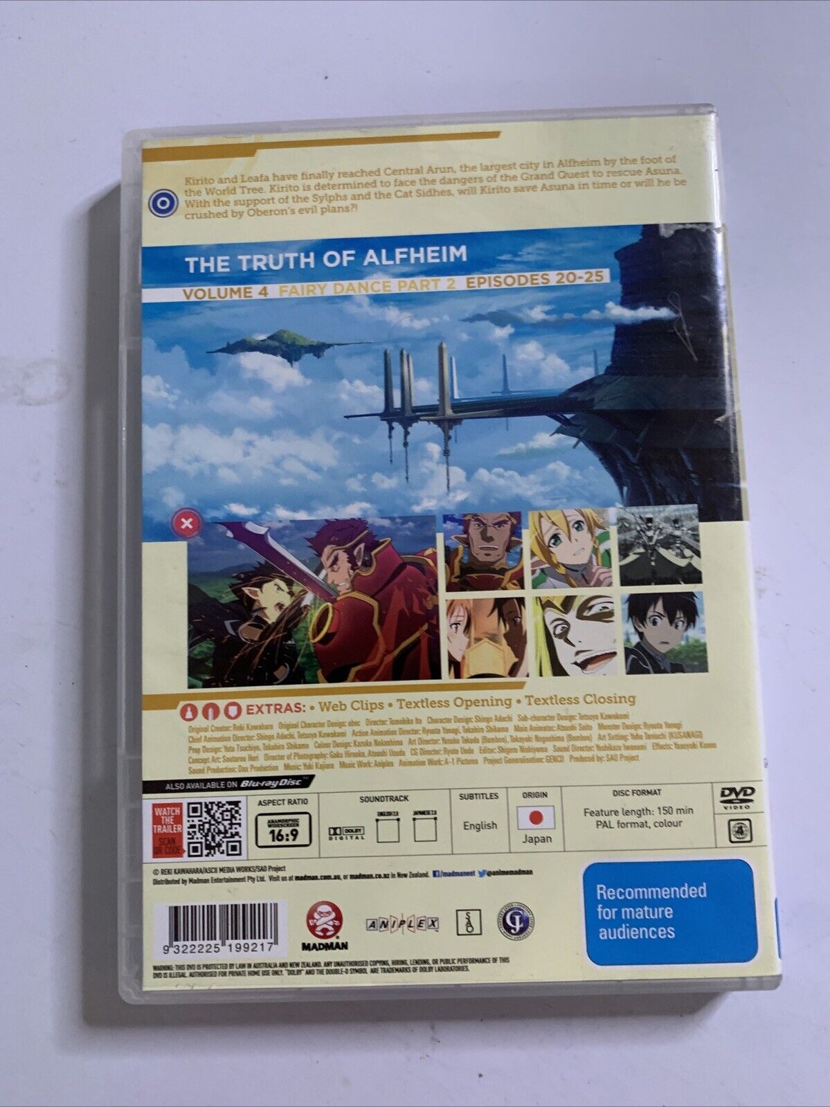 Sword Art Online Fairy Dance : Vol 4 : Part 2 (DVD, 2012) Region 4 with Postcard