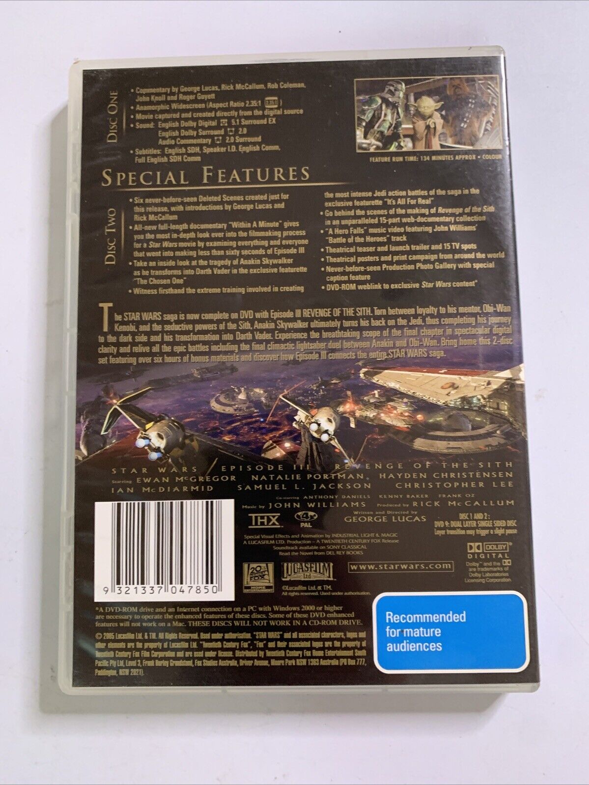 Star Wars Episode III Revenge of the Sith (DVD, 2005, 2-Disc Set) Region 4