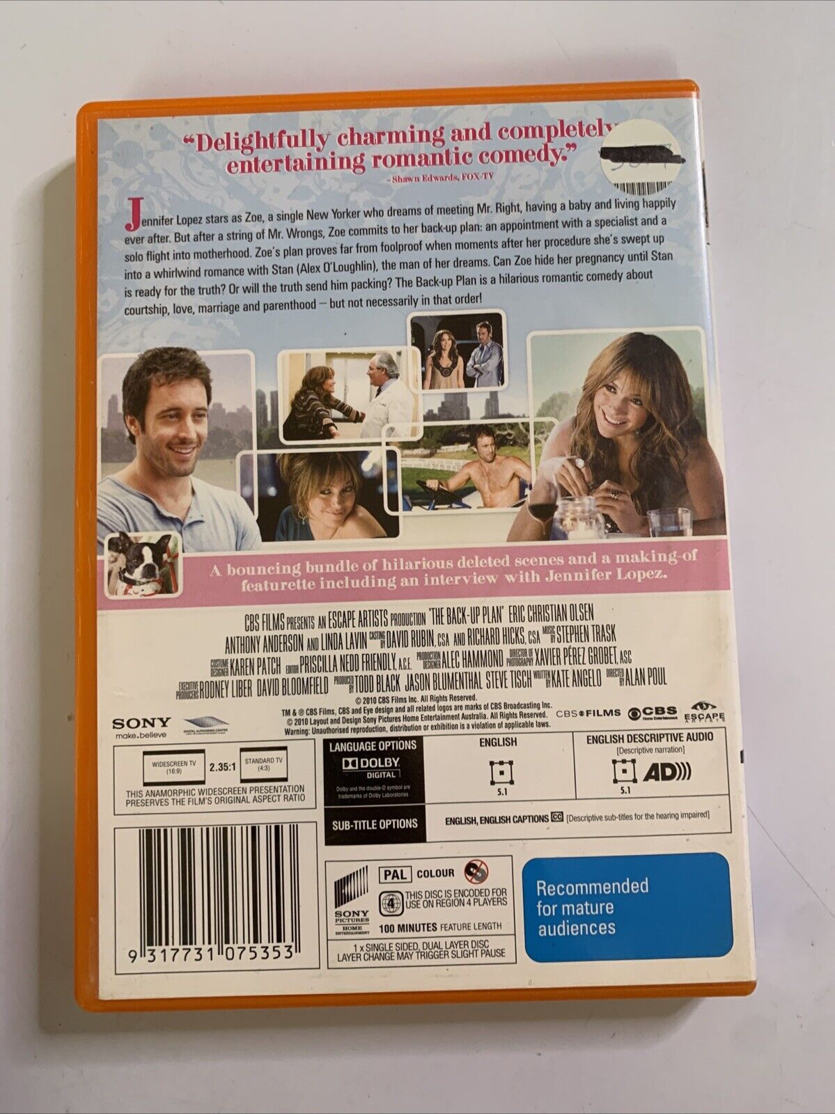 The Back-Up Plan (DVD, 2010) Jennifer Lopez, Alex O'loughlin Region 4