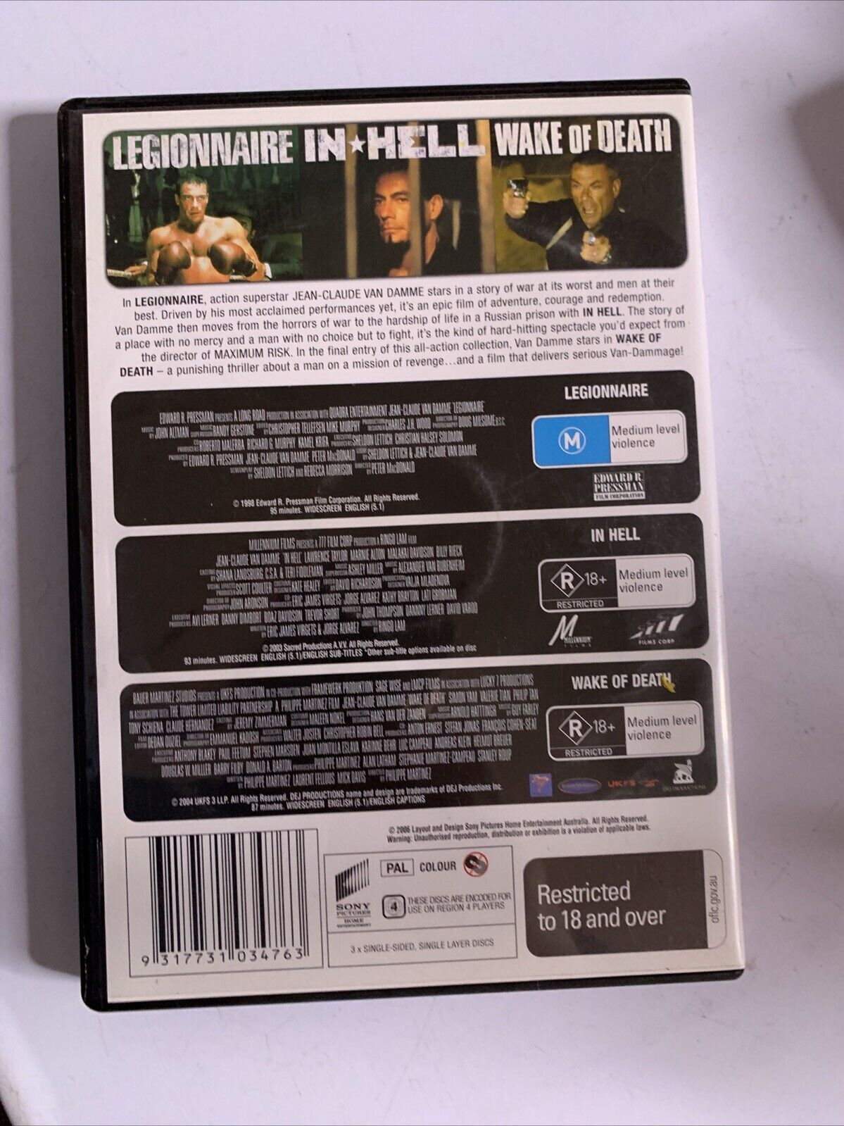 Wake of Death / Legionnaire / In Hell (DVD, 2004) Jean-Claude Van Damme Region4