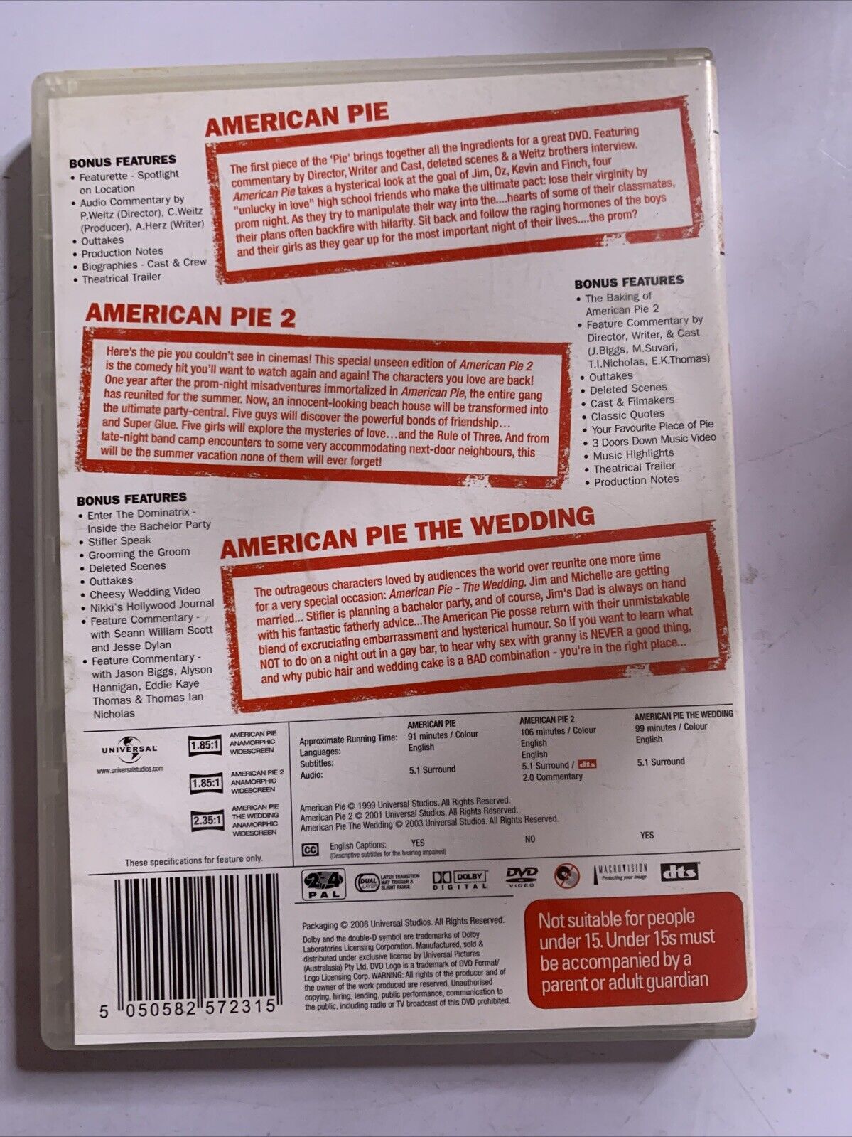American Pie / American Pie 2 / American Pie The Wedding (DVD, 1999) Region 4