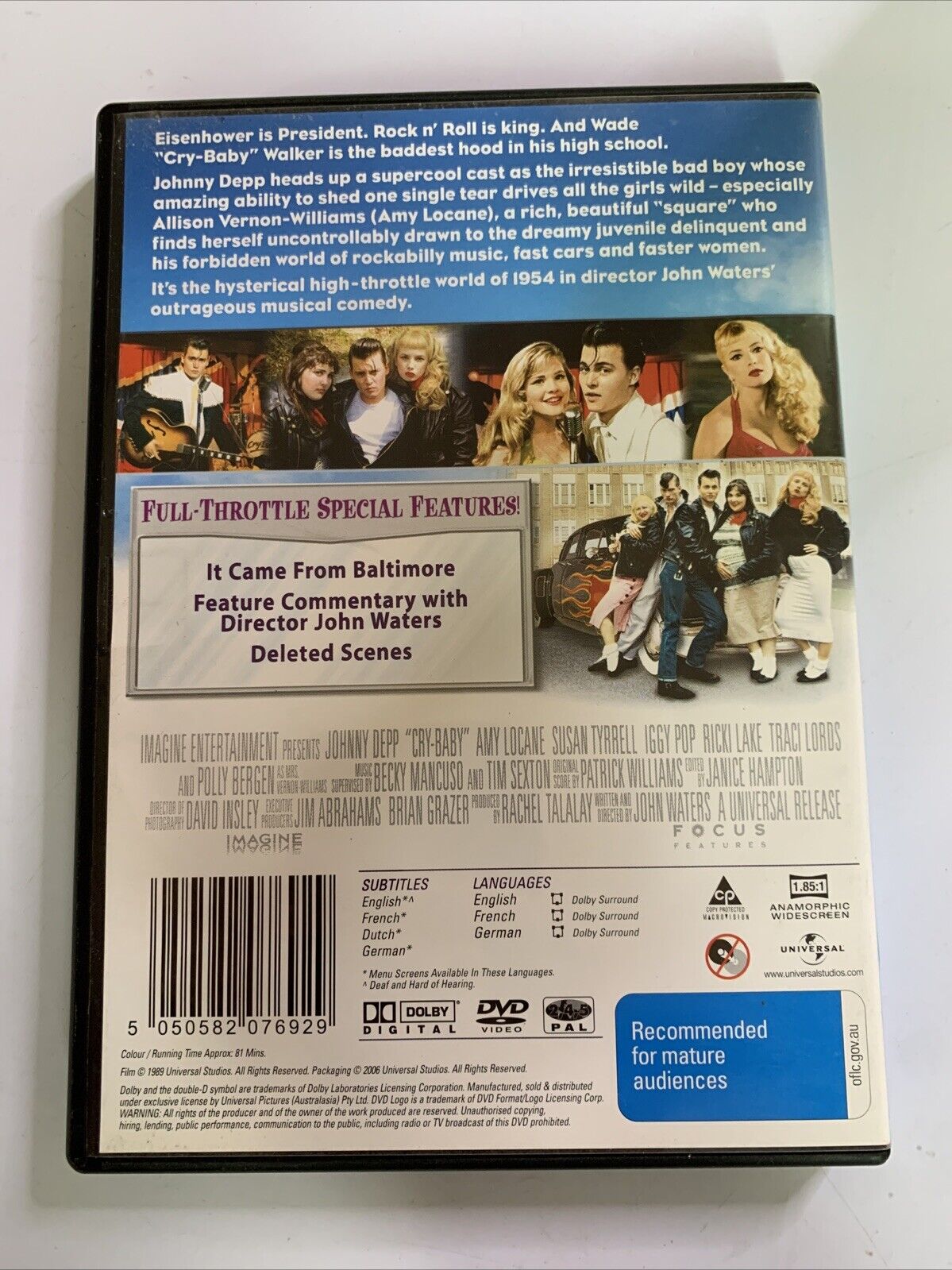 Cry Baby (Special Edition, DVD, 1989) Johnny Depp Region 4 & 2