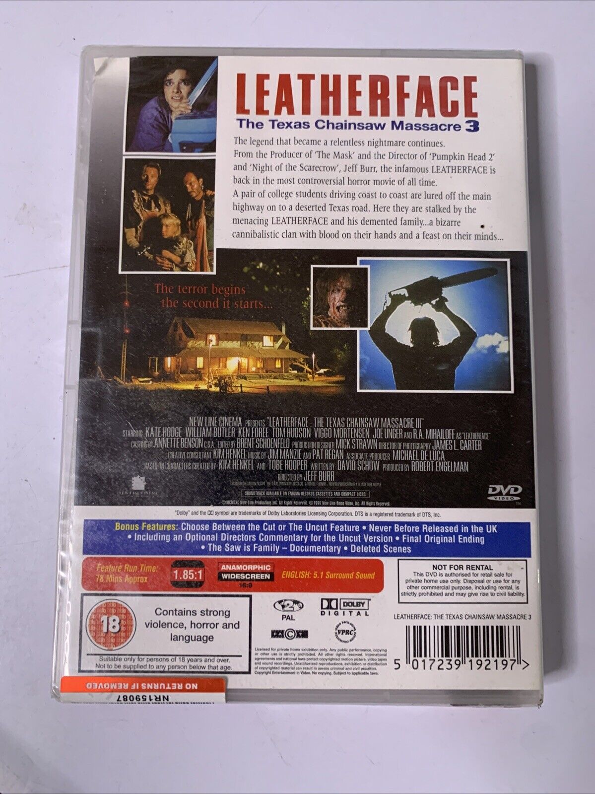Leatherface The Texas Chainsaw Massacre 3 (DVD, 1990) Horror Region 2 NEW Sealed