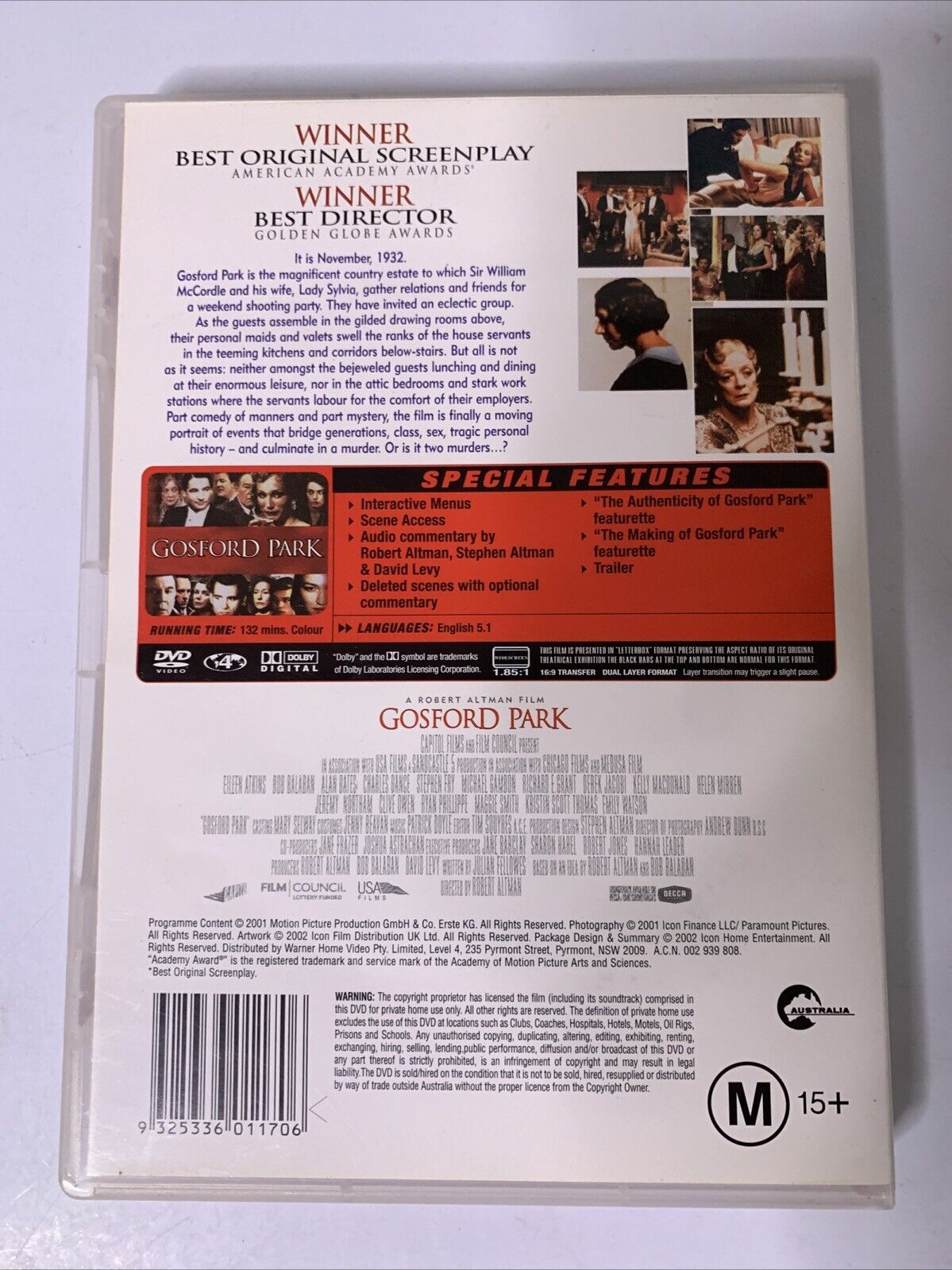 Gosford Park (DVD, 2001) Helen Mirren, Maggie Smith, Robert Altman Film Region 4