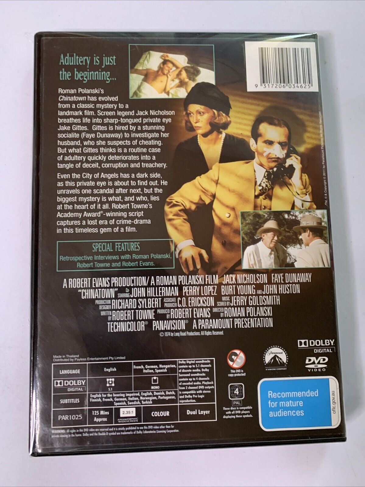 Chinatown (DVD, 1974) Jack Nicholson, Faye Dunaway Region 4 NEW