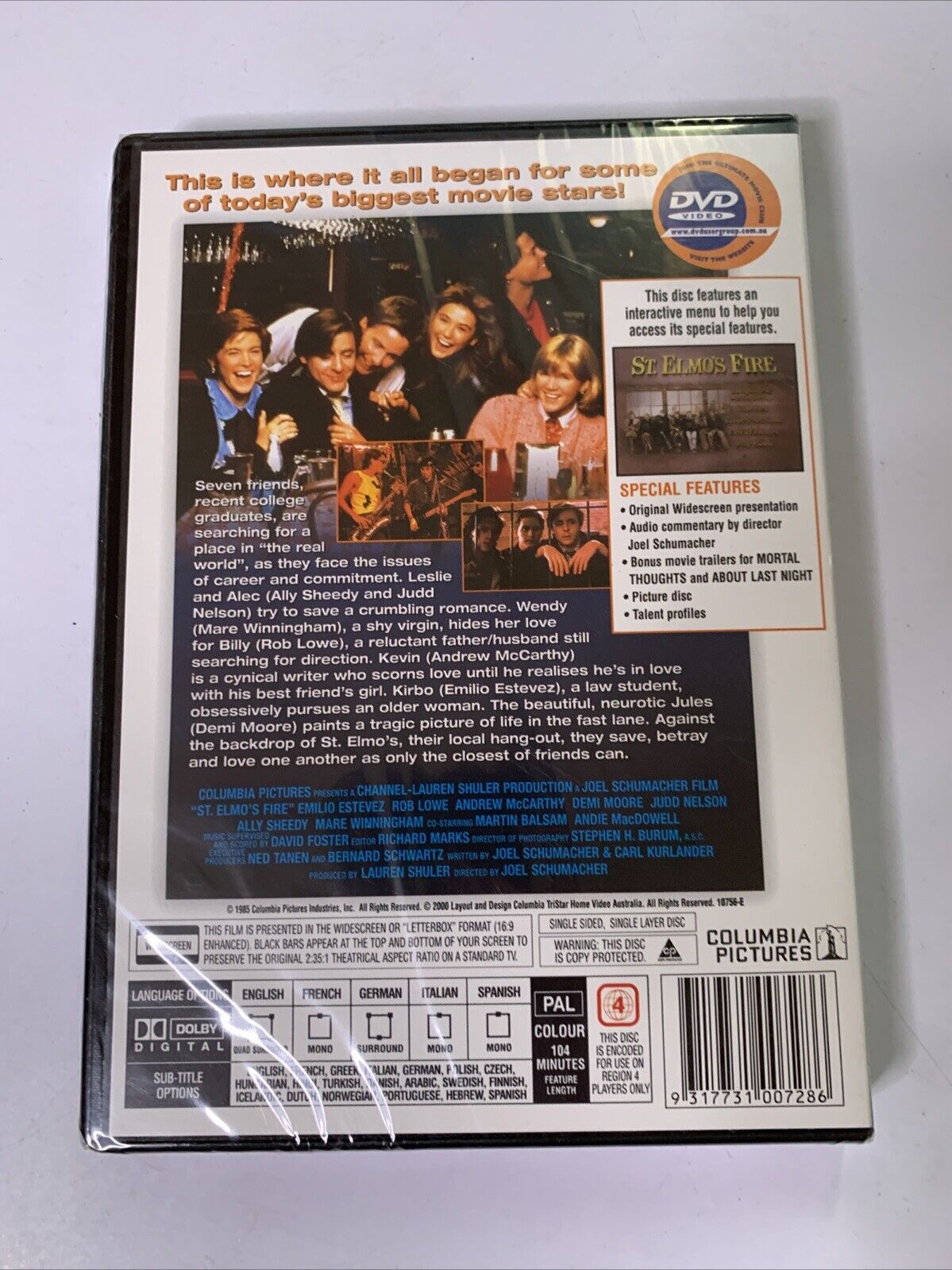 St. Elmo's Fire (DVD, 1985) Demi Moore, Judd Nelson, Emilio Estevez Region 4 NEW