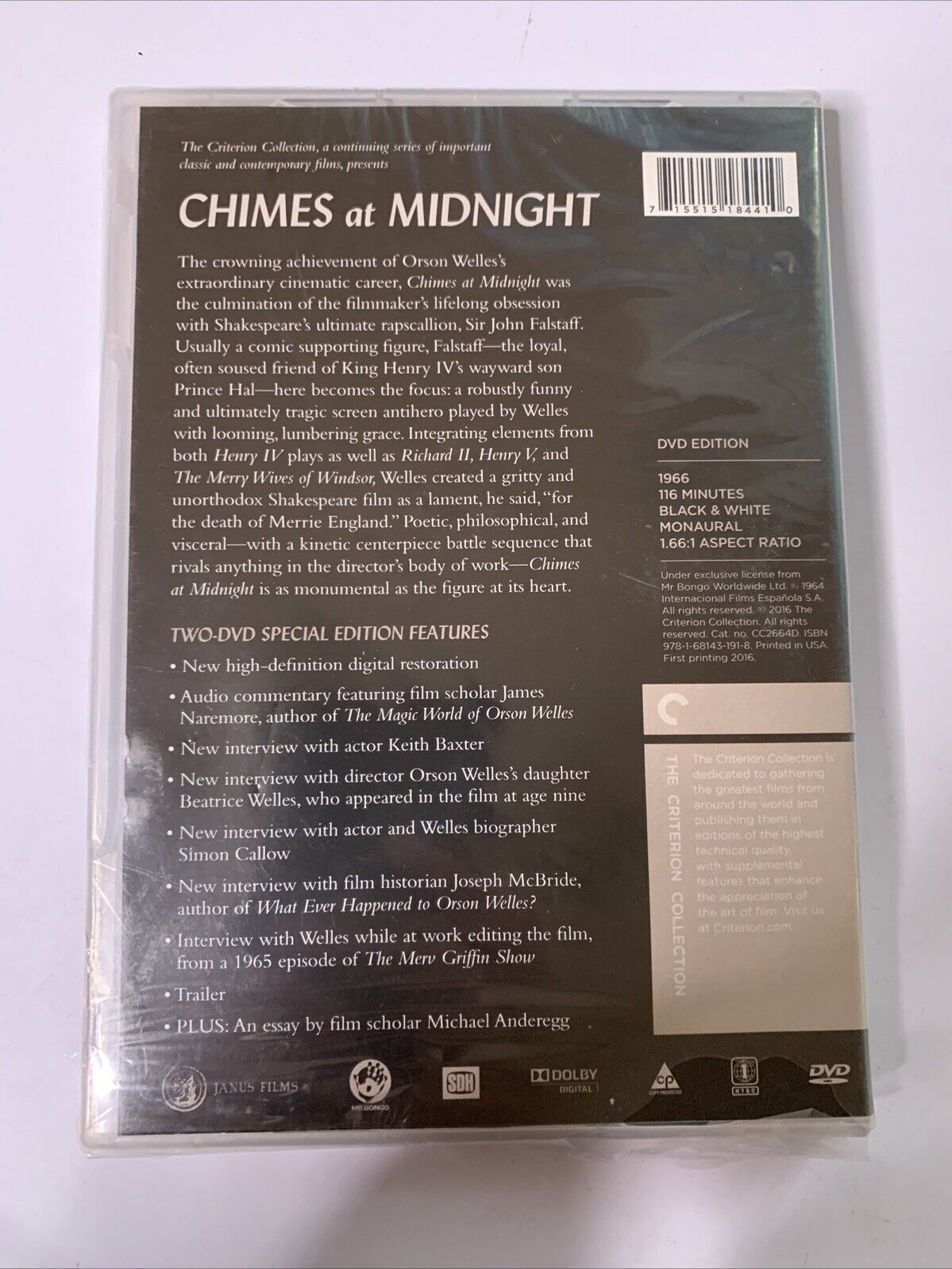 Chimes At Midnight (DVD, 1965) Orson Welles Criterion Collection Region 1 NEW