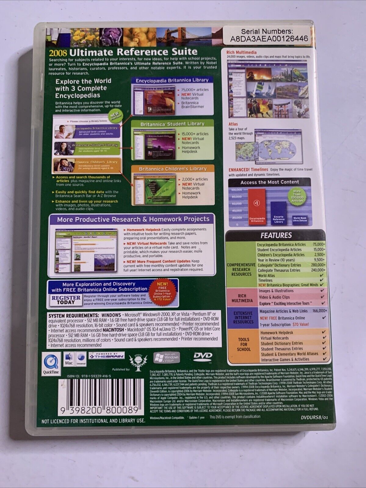 Encyclopaedia Britannica 2008 Ultimate Reference Suite PC DVD-ROM Windows Mac