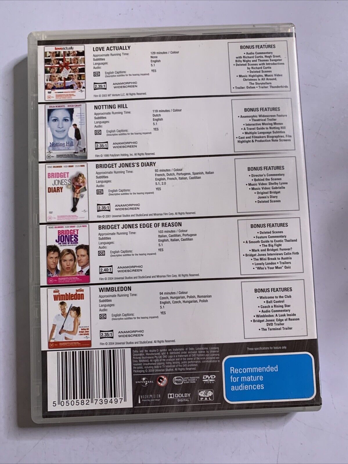Love Actually / Notting Hill / Bridget Jones 1 & 2 / Wimbledon (DVD) Region 4