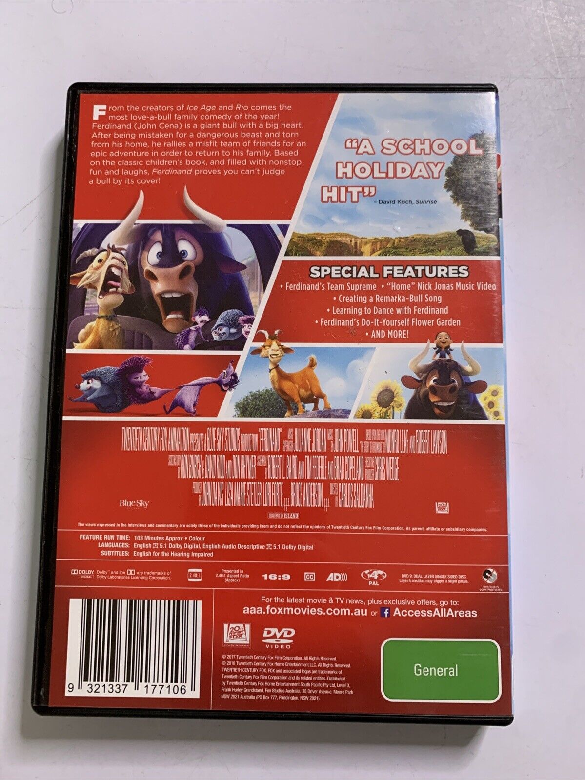 Ferdinand (DVD, 2017) John Cena Animation Film Region 4