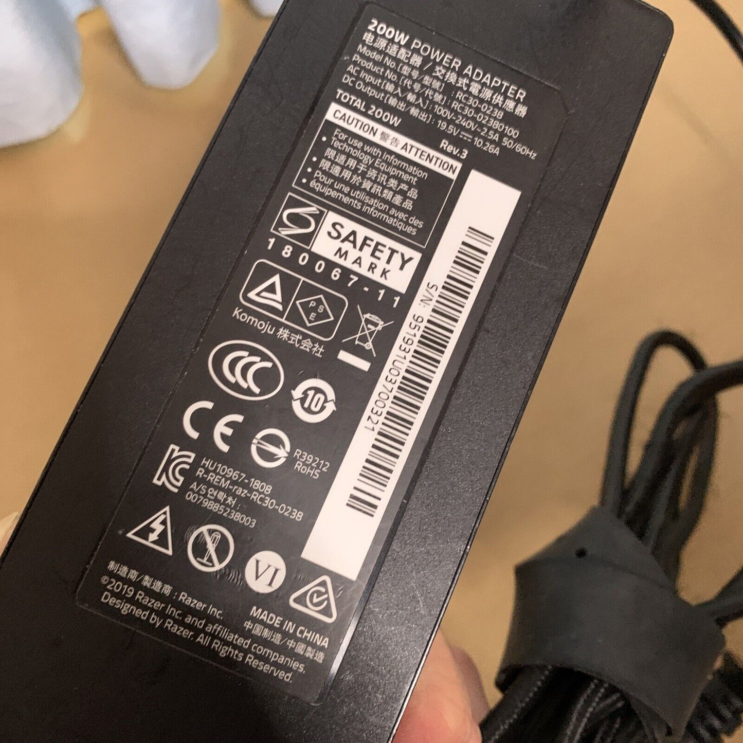 Razer 200W Power Adapter RC30-0238 Blade 15 Laptop Power Supply 19.5V 10.26A