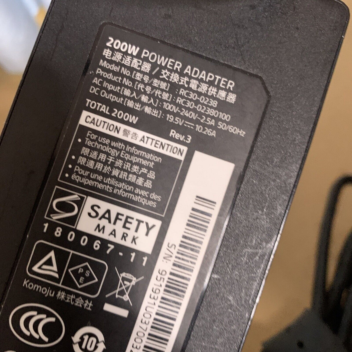 Razer 200W Power Adapter RC30-0238 Blade 15 Laptop Power Supply 19.5V 10.26A