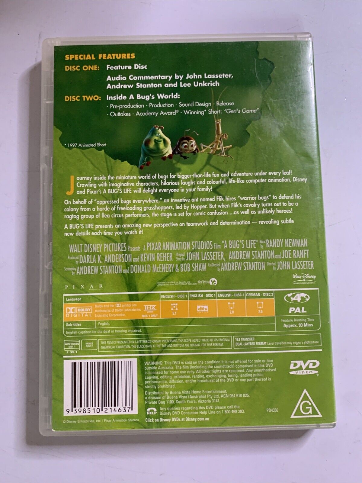 A Bug's Life Collector's Edition (DVD, 1998) 2-Disc Disney Pixar Film Region 4