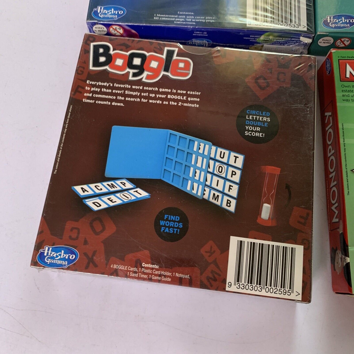 4x Board Games Mastermind Boggle Trivial Pursuit Monopoly
