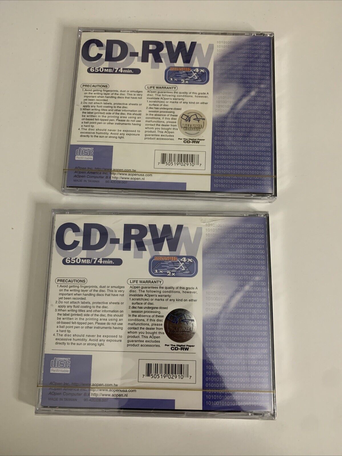 2x Aopen CD-RW Re-Writable 650 MB Blank Media NEW Sealed