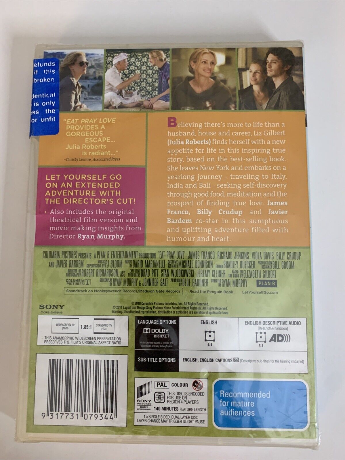 Eat Pray Love (DVD, 2010) Julia Roberts Region 4 BRAND NEW Sealed