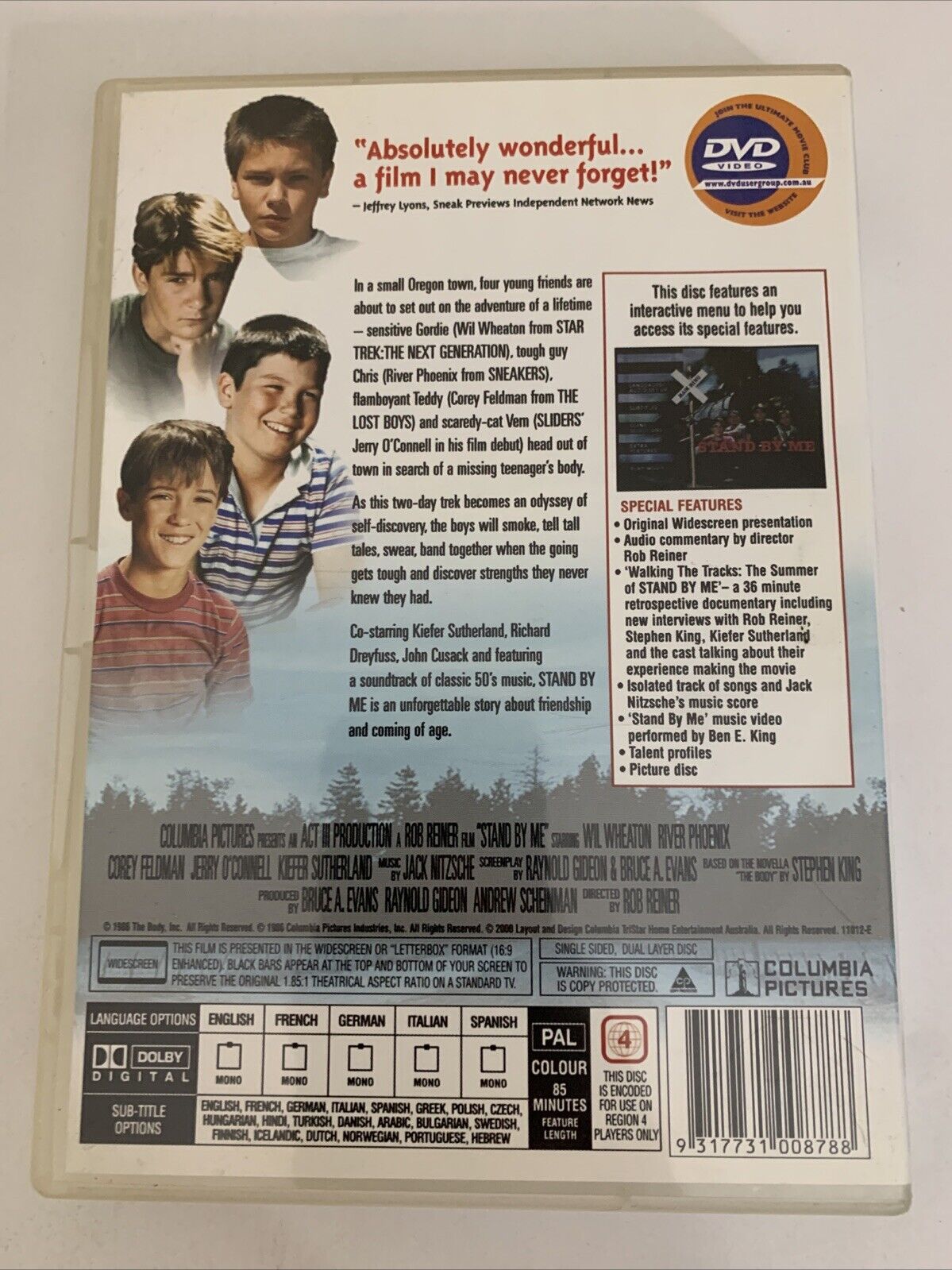 Stand By Me (DVD, 1986) Corey Feldman, River Phoenix, Kiefer Sutherland Region 4