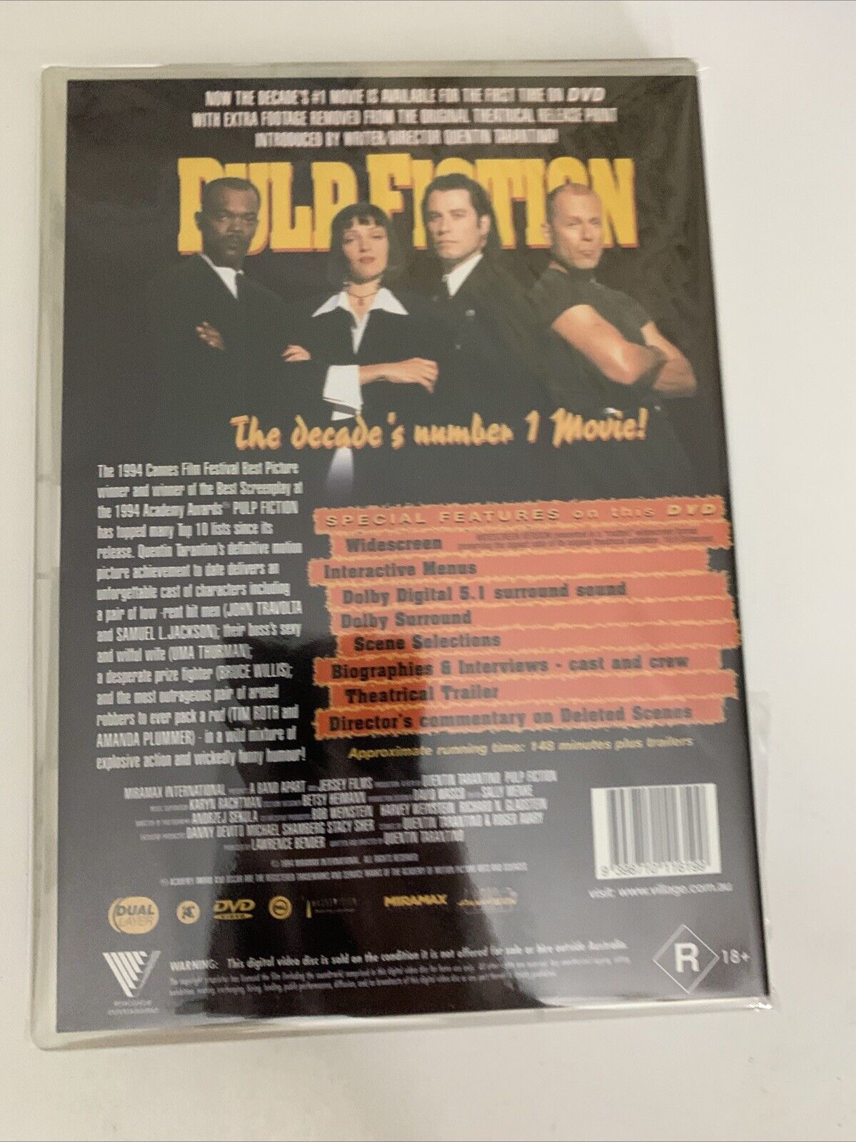 Pulp Fiction (DVD, 1994) Samuel L. Jackson, John Travolta Region 4 NEW