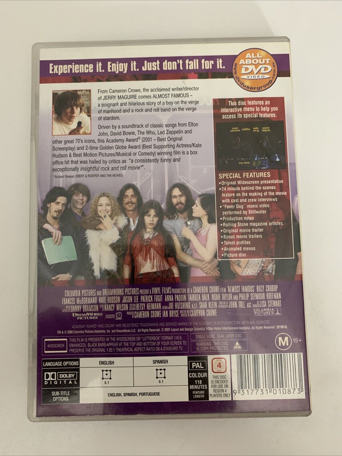 Almost Famous (DVD, 2000) Philip Seymour Hoffman, Kate Hudson, Noah Taylor