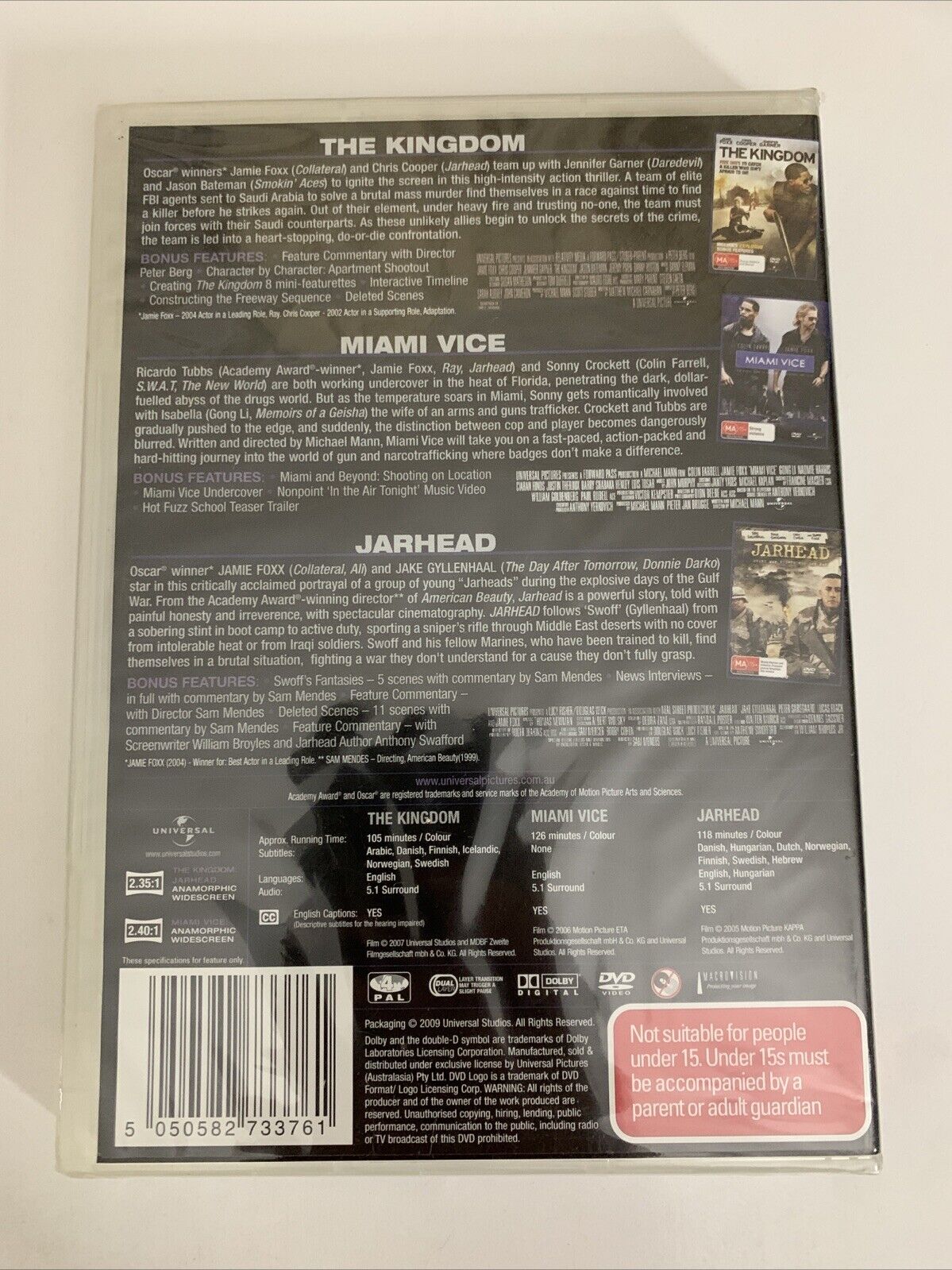 The Kingdom / Miami Vice / Jarhead (DVD, 3-Disc) Jamie Foxx Region 4 NEW Sealed