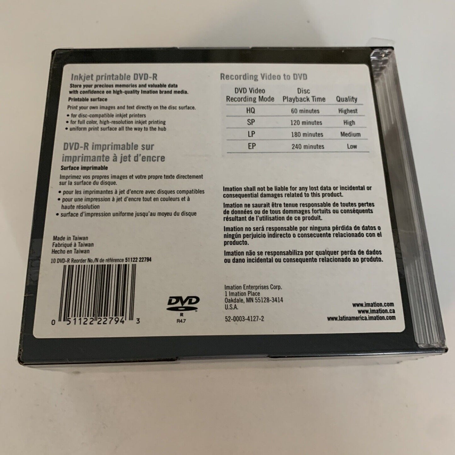 Imation DVD-R 10 Pack 16x 4.7GB White inkjet printable NEW Sealed